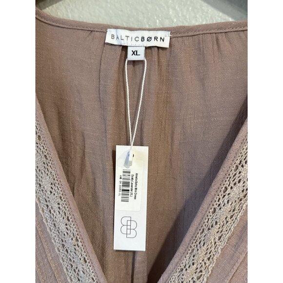 Baltic Born Mauve Lace Trim V-Neck Tiered Dress XL Boho Chic 3/4 Sleeve - Picture 2 of 5